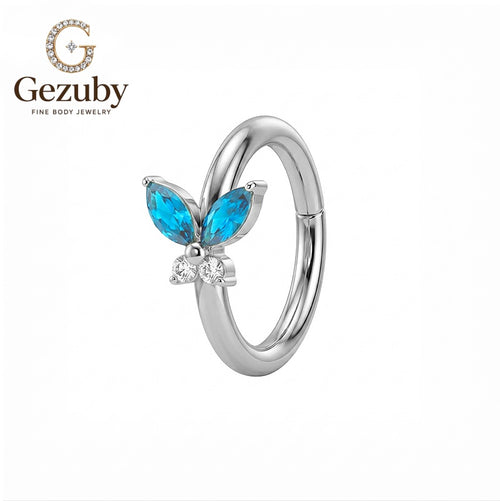 ASTM F136 Titanium Butterfly Clicker Hoop Ring Blue CZ Azure Body Jewelry Gold Silver Orbital Lobe
