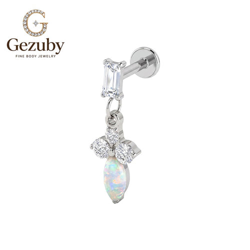 ASTM F136 Titanium Baguette Opal Charm Dangle Labret Stud Threadless Opaline Body Piercing Gold Silver Inner Tragus