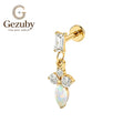 ASTM F136 Titanium Baguette Opal Charm Dangle Labret Stud Threadless Opaline Body Piercing Gold Silver Inner Tragus